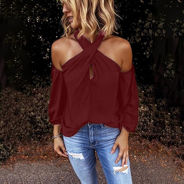 Cross Neck Open Shoulder Top - Image 6