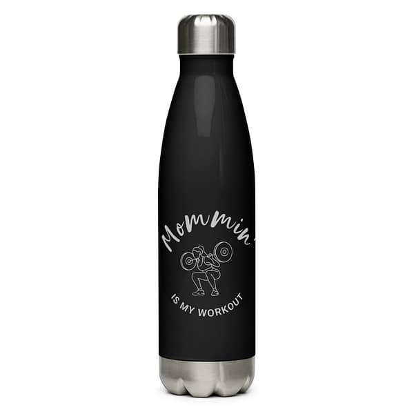 Mommin' Stainless Steel Water Bottle, Grey on Black