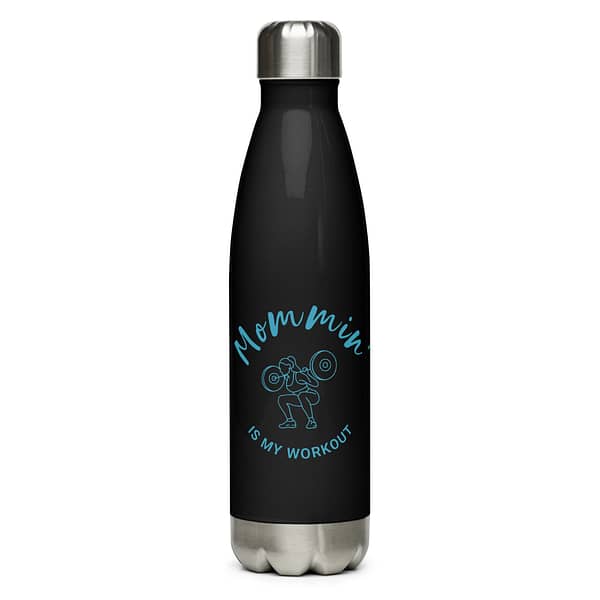 Mommin' Stainless Steel Water Bottle, Blue on Black
