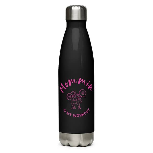 Mommin' Stainless Steel Water Bottle, Fuchsia on Black
