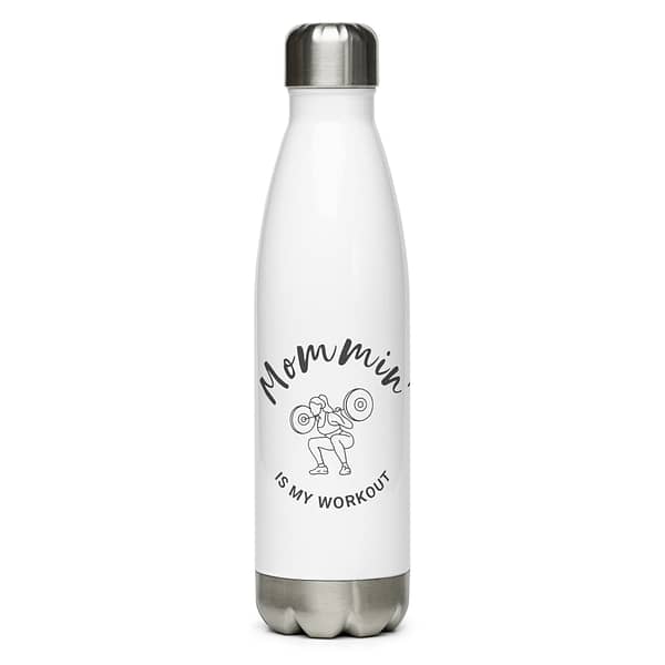 Mommin' Stainless Steel Water Bottle, Charcoal on White