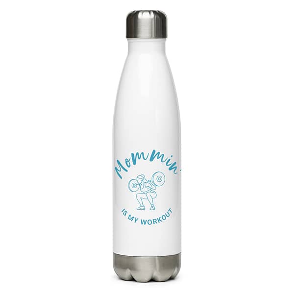 Mommin' Stainless Steel Water Bottle, Blue on White