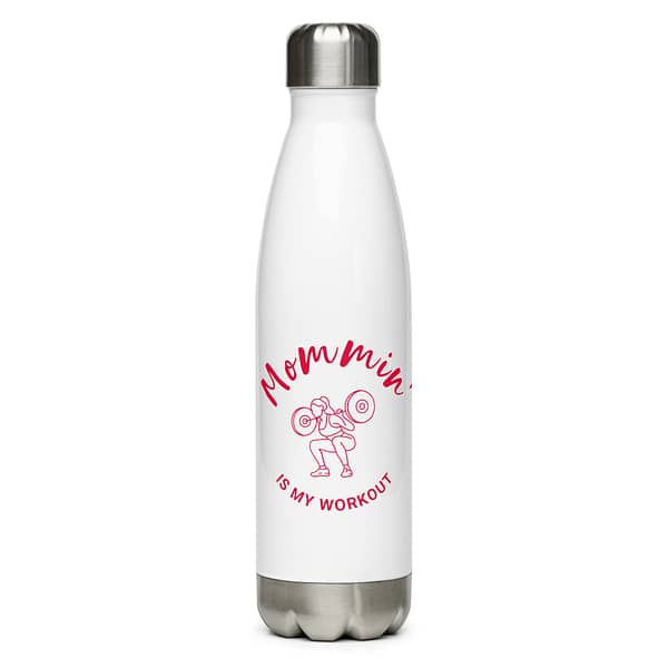 Mommin' Stainless Steel Water Bottle, Crimson on White