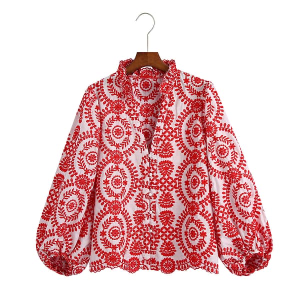 Embroidered Plunge Neckline Blouse