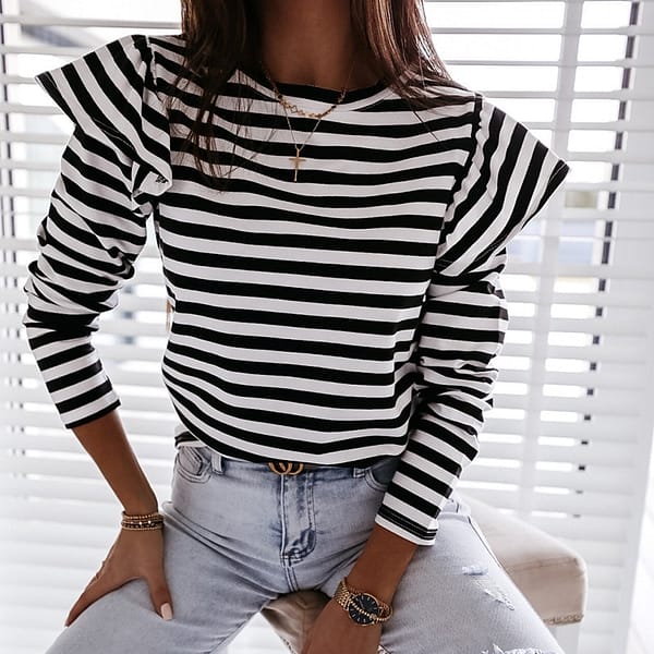 Striped Ruffle Sleeve Top