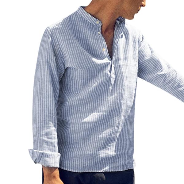 Men's Striped Long Sleeve Linen Shirt - Image 2