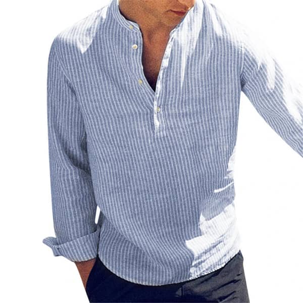 Men's Striped Long Sleeve Linen Shirt