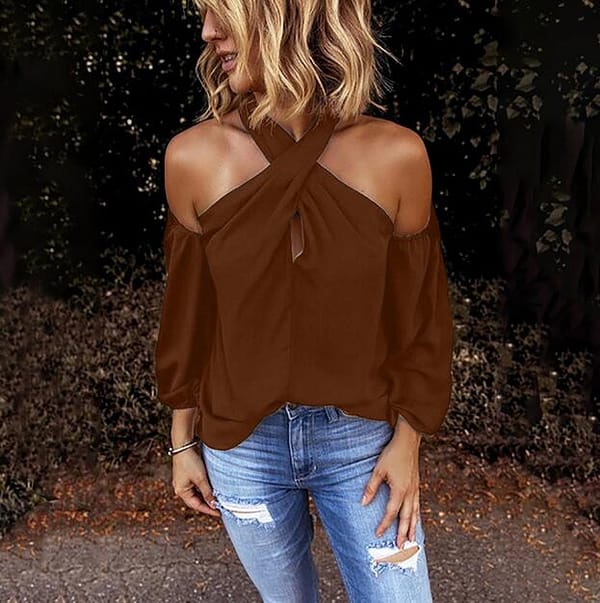 Cross Neck Open Shoulder Top - Image 7