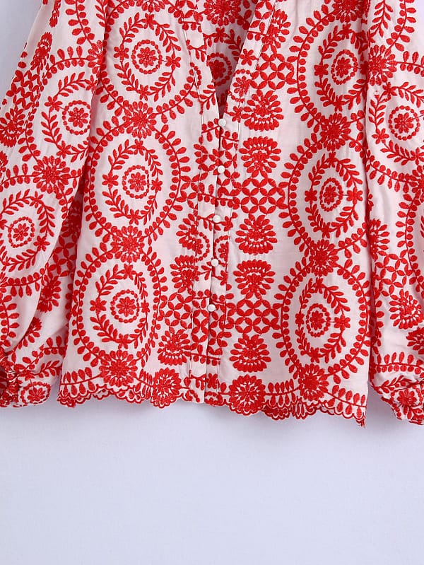 Embroidered Plunge Neckline Blouse - Image 4