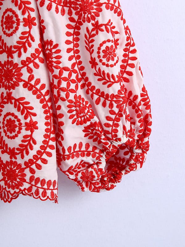 Embroidered Plunge Neckline Blouse - Image 5